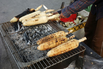 Close-up of food on barbecue grill