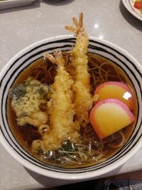 High angle view of soup in bowl