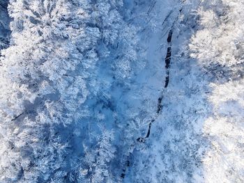 High angle view of snow covered land