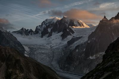 Scenic view of mountains against cloudy sky