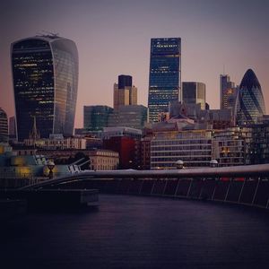 City skyline at dusk