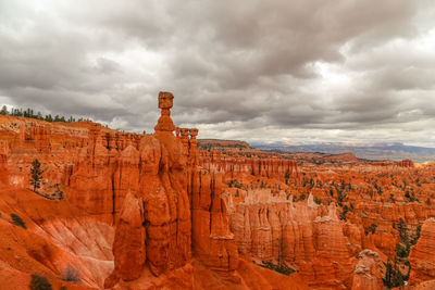 View of rock formations against cloudy sky