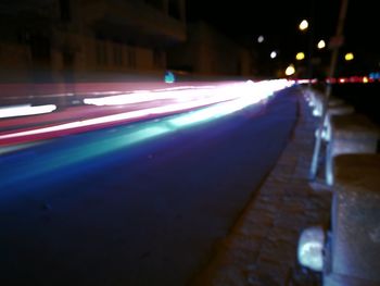 Light trails on street at night