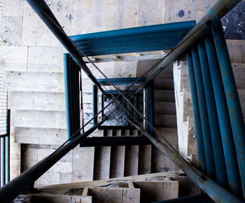 Directly above shot of spiral staircases in building