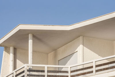 Low angle view of building against clear blue sky