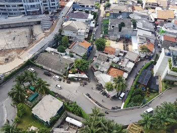 High angle view of cityscape against sky