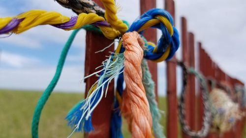 Close-up of rope tied to metal