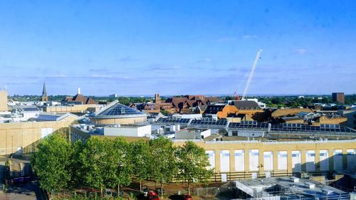 High angle view of buildings in city