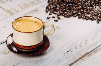 Close-up of coffee cup on table