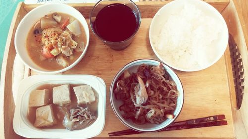 High angle view of food in plate