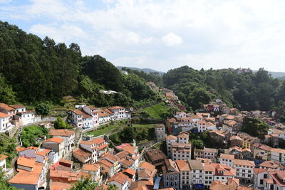 High angle view of townscape against sky