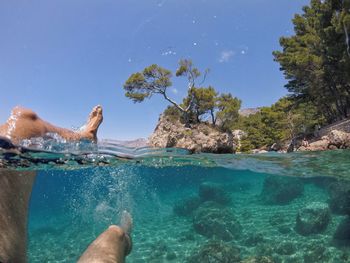 Low section of person swimming in pool