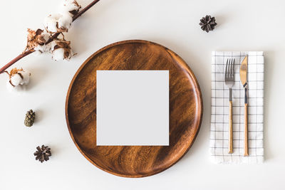 High angle view of empty plate on table