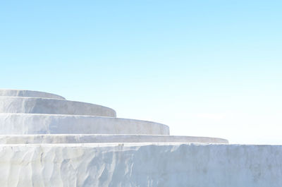 Low angle view of built structure against clear blue sky