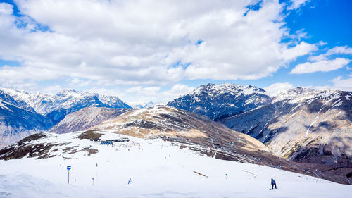 Scenic view of snowcapped mountains against sky