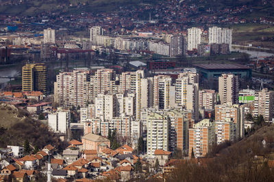 High angle view of buildings in city