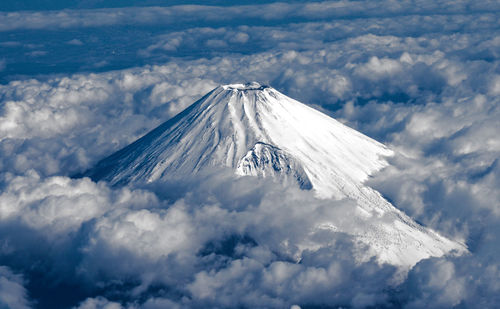 Aerial view of snowcapped mountain against sky