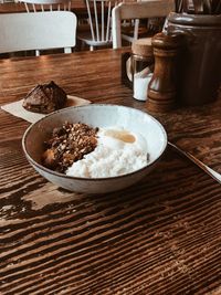 High angle view of breakfast on table