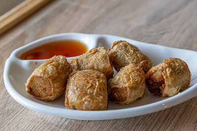 Close-up of food in plate on table