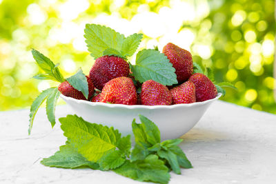 Close-up of strawberries in bowl