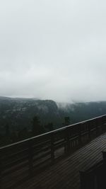 Scenic view of mountains in foggy weather