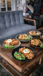 High angle view of food on table