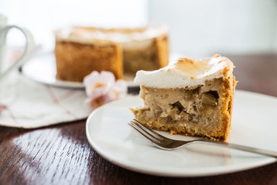 Close-up of cake in plate on table