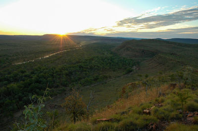 Scenic view of field against sky during sunset
