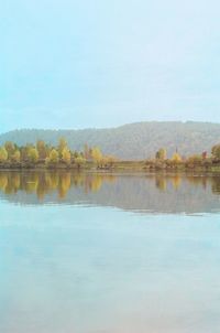Scenic view of lake against clear sky