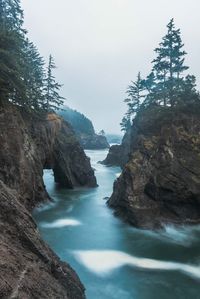 Scenic view of rocks in sea against sky