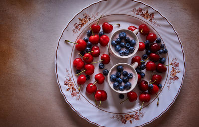 High angle view of fruits in bowl