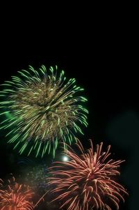 Low angle view of firework display at night