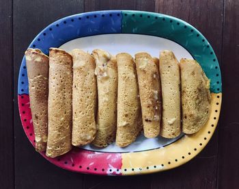 High angle view of breakfast in plate on table