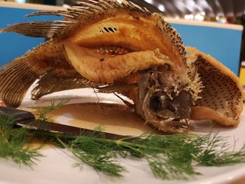 Close-up of bread in plate on table