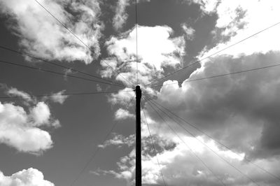 Low angle view of electricity pylon against sky