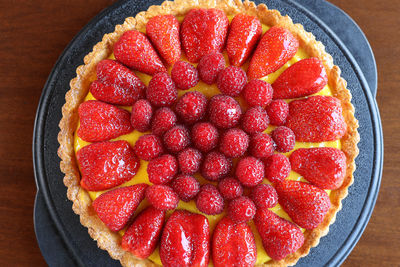 Close-up of strawberries in plate on table