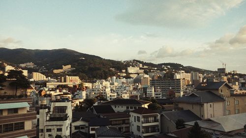 High angle view of townscape against sky