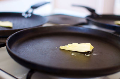 Close-up of egg in frying pan