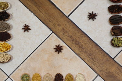 High angle view of coffee beans on floor