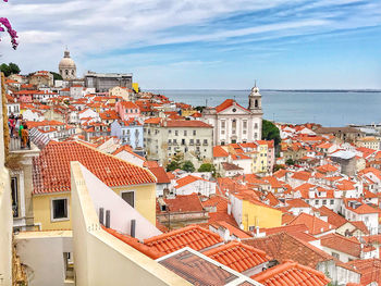 High angle view of townscape against sky