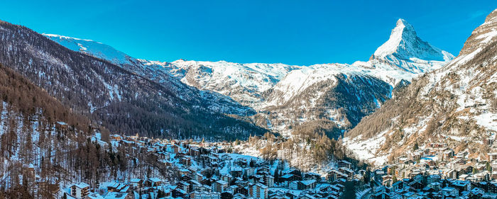 Aerial view on zermatt valley and matterhorn peak