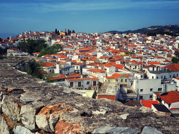 Aerial view of townscape against sky