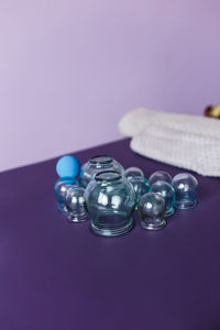 The therapeutic massage glass tool set of different spa equipment