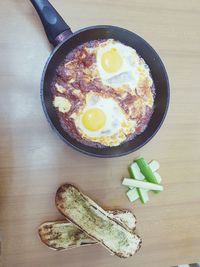 High angle view of breakfast on table