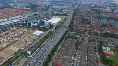 High angle view of cars on city