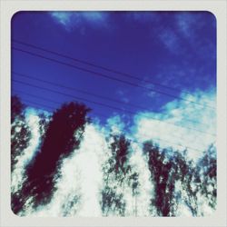 Low angle view of trees against cloudy sky