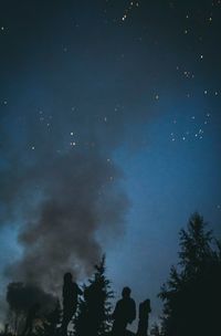 Low angle view of trees against sky at night