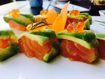 Close-up of sushi in plate