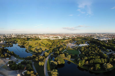 High angle view of cityscape against sky