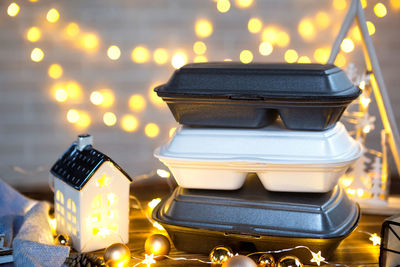 Close-up of stack of books on table